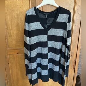 Lane Bryant Striped V-Neck Tunic Sweater Women's Plus Size 14/16 Metallic Knit